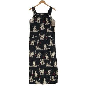 f.l. malik Cats Cats Cats Black Cat Print Jumper Dress Size S Made in USA